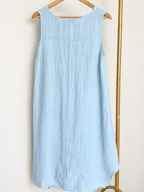 Made in Italy 100% Linen Abstract Print Midi Dress