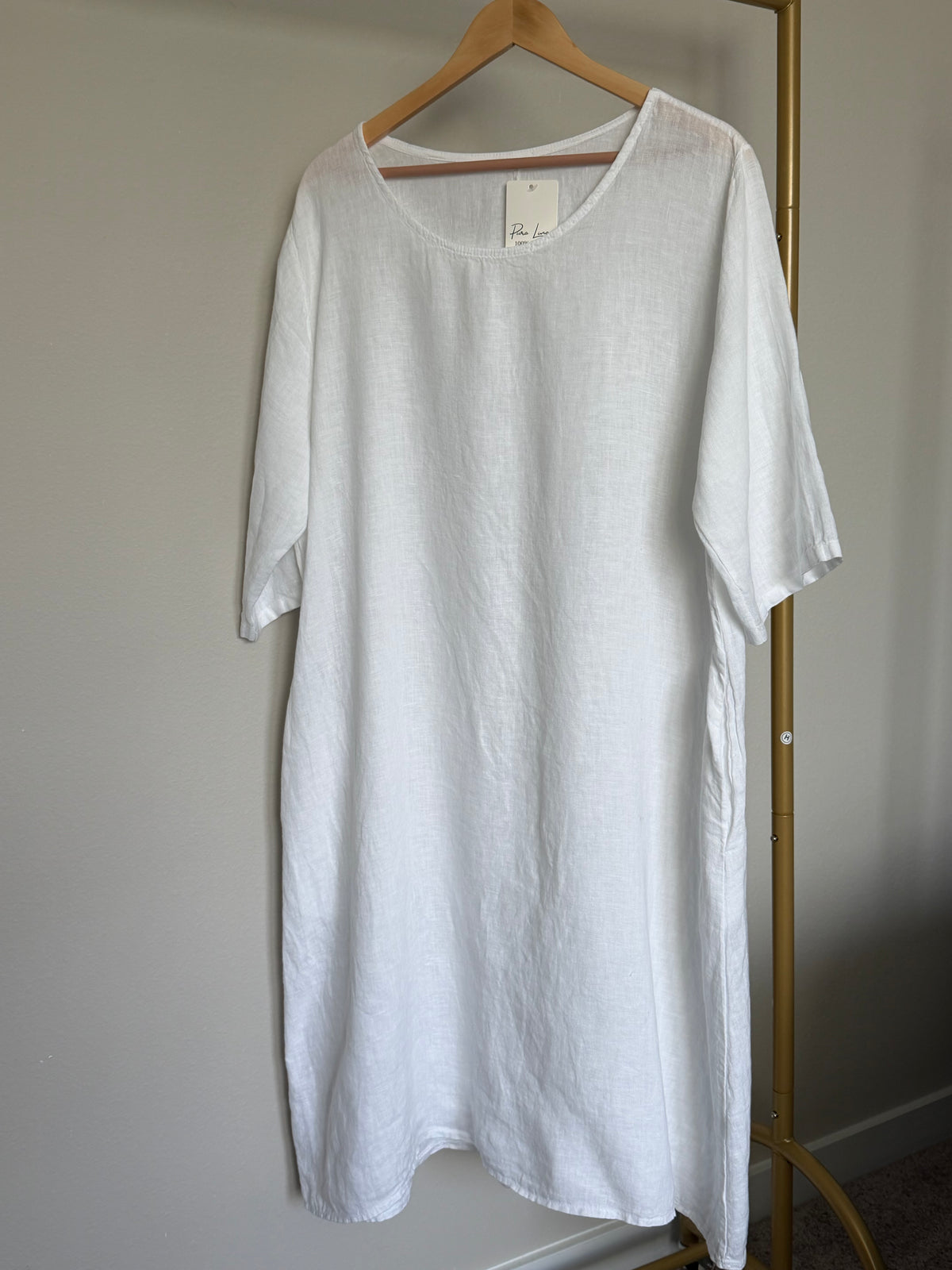 Made in Italy 100% Linen Relaxed 3/4-Sleeve Maxi Dress