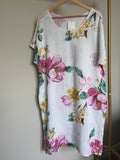 Made in Italy 100% Linen Floral Print Midi Dress
