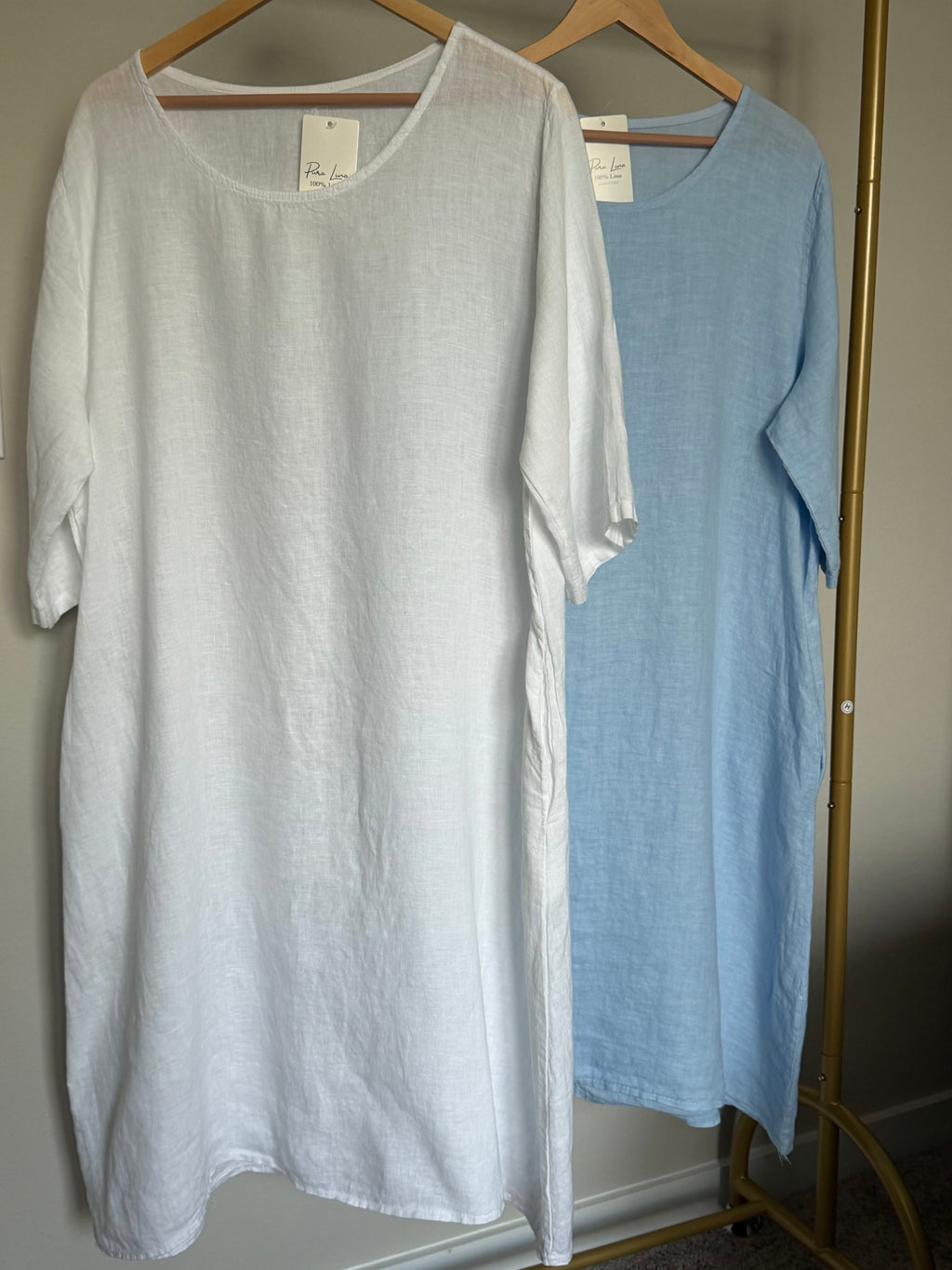 Made in Italy 100% Linen Relaxed 3/4-Sleeve Maxi Dress