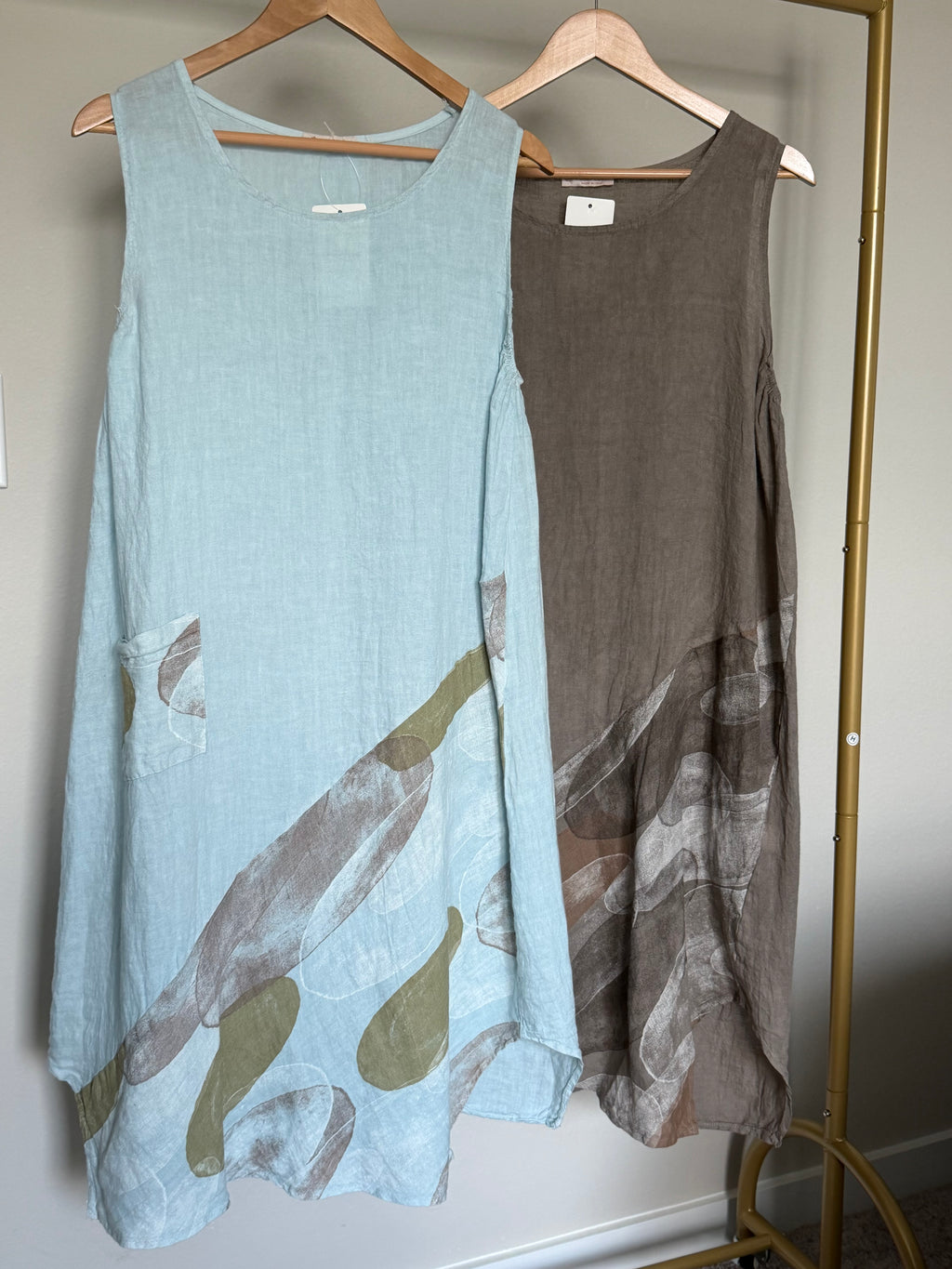 Made in Italy 100% Linen Abstract Print Midi Dress