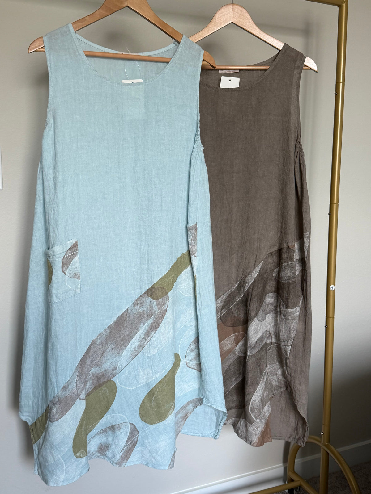Made in Italy 100% Linen Abstract Print Midi Dress