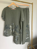 Made in Italy 100% Linen Botanical Print Top & Pants Set