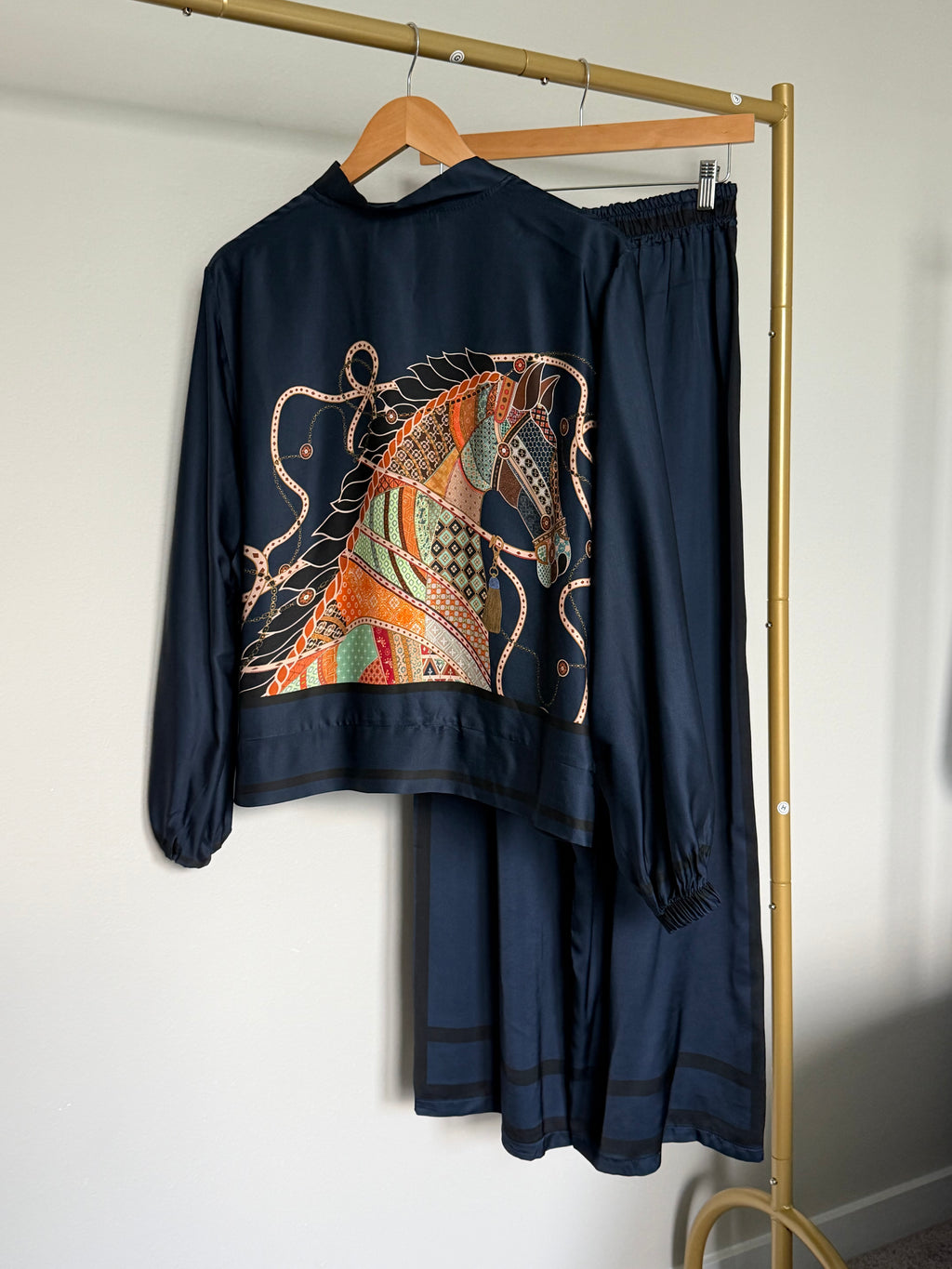 Made in Italy 100% Viscose Horse Print Jacket & Pants Set