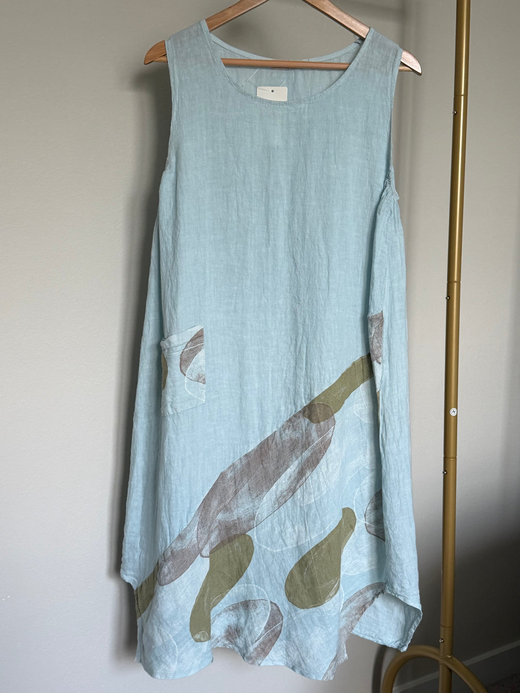 Made in Italy 100% Linen Abstract Print Midi Dress