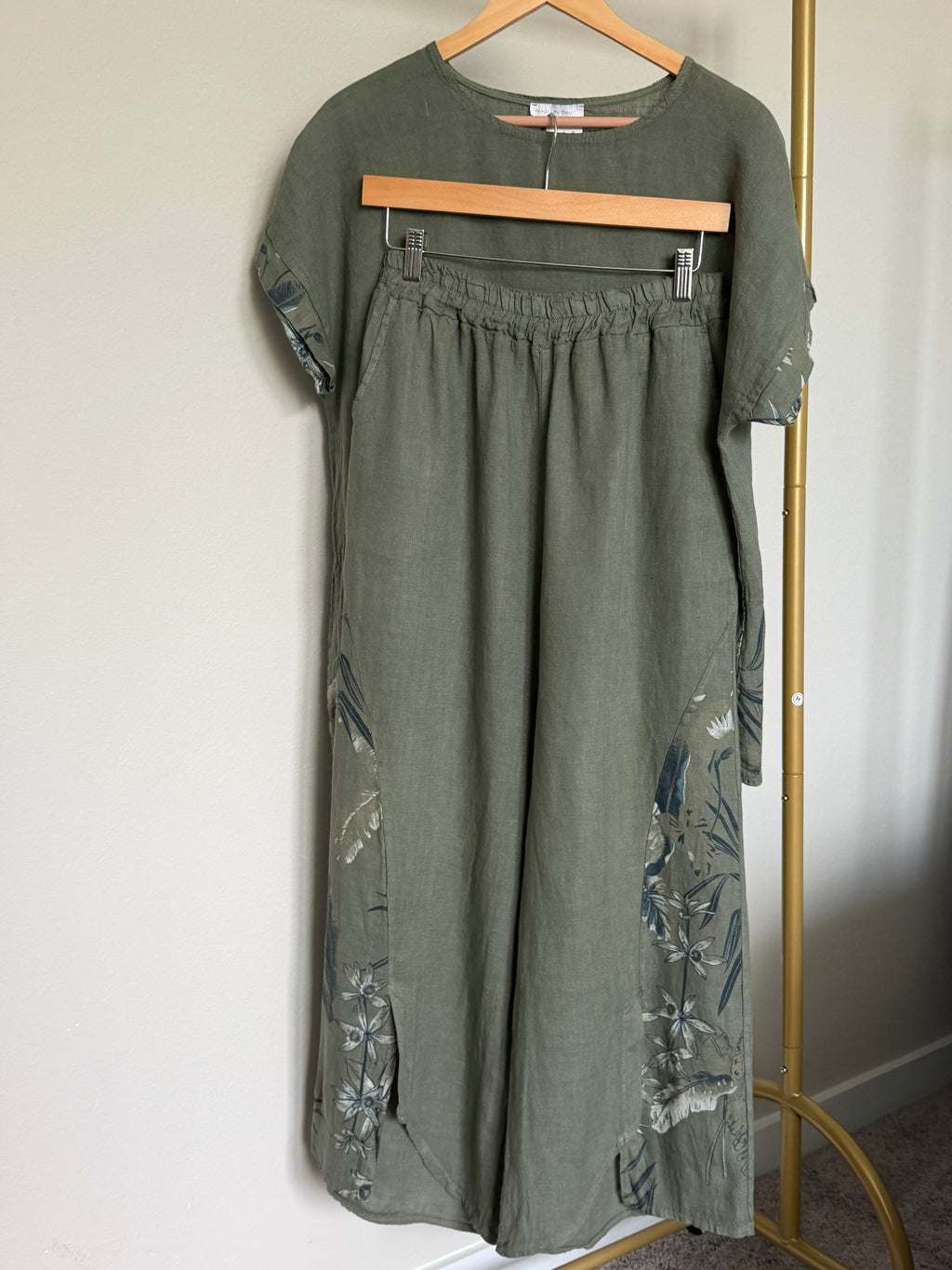 Made in Italy 100% Linen Botanical Print Top & Pants Set