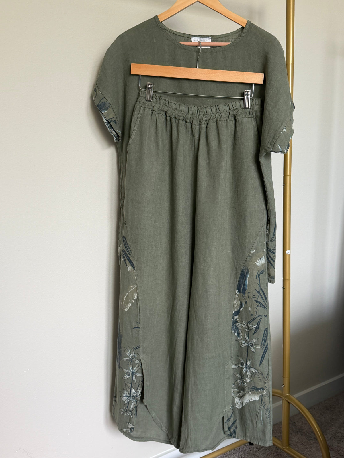 Made in Italy 100% Linen Botanical Print Top & Pants Set