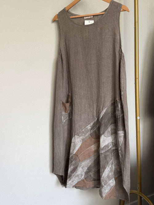 Made in Italy 100% Linen Abstract Print Midi Dress