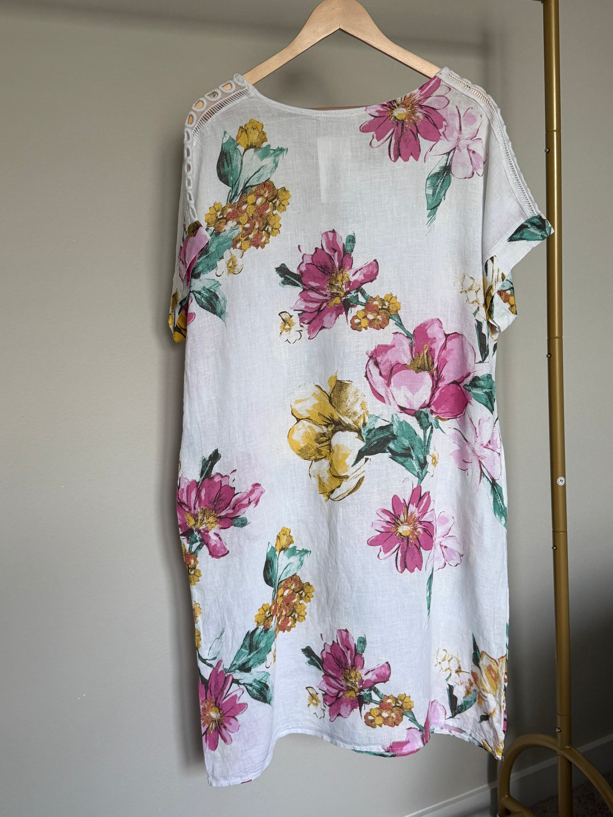 Made in Italy 100% Linen Floral Print Midi Dress
