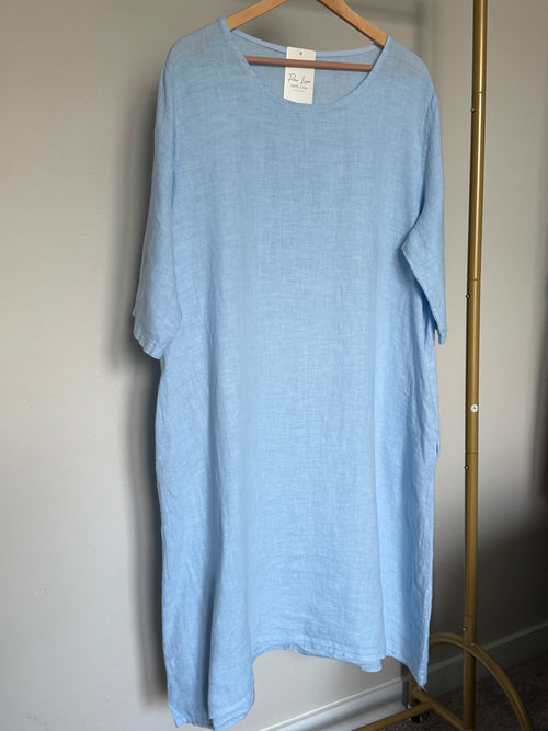 Made in Italy 100% Linen Relaxed 3/4-Sleeve Maxi Dress