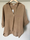 Made in Italy 100% Linen Relaxed Collared Top