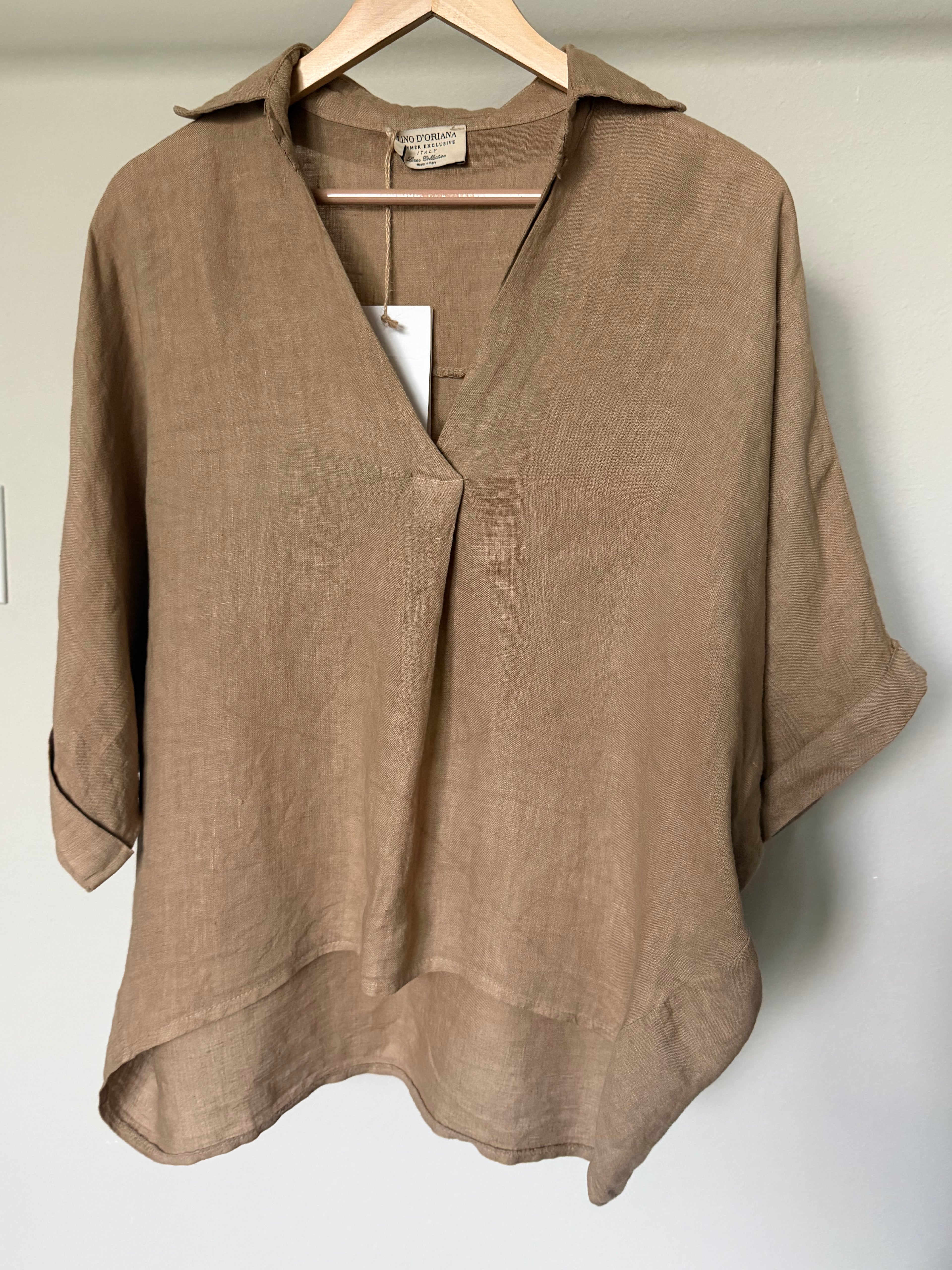 Made in Italy 100% Linen Relaxed Collared Top