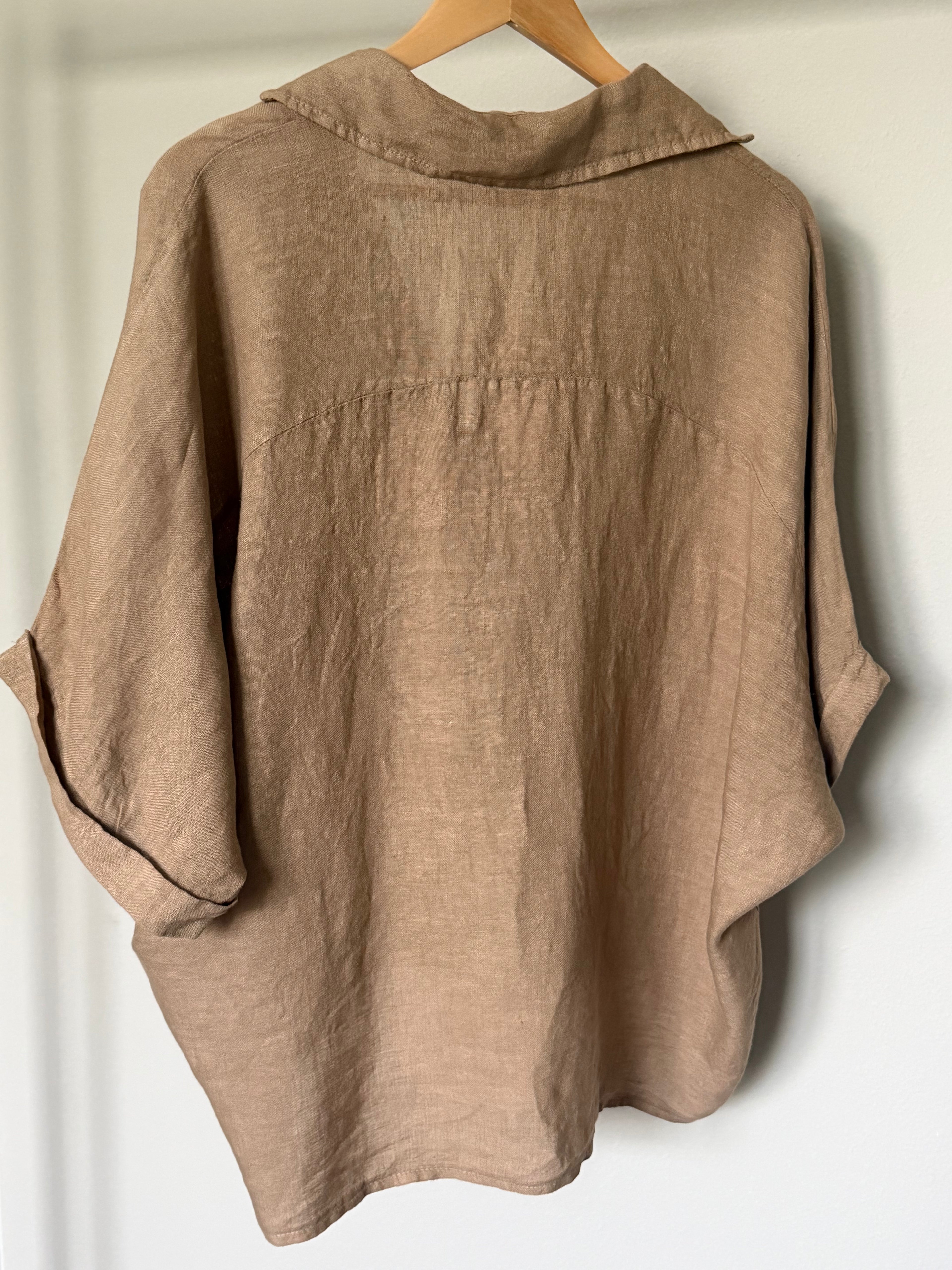 Made in Italy 100% Linen Relaxed Collared Top