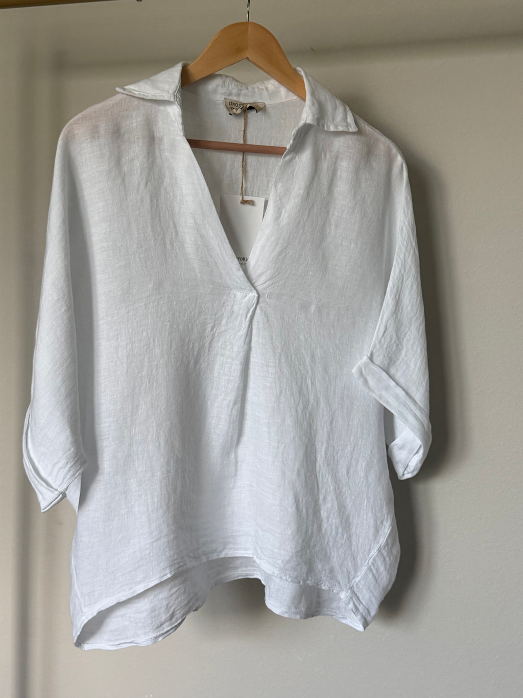 Made in Italy 100% Linen Relaxed Collared Top