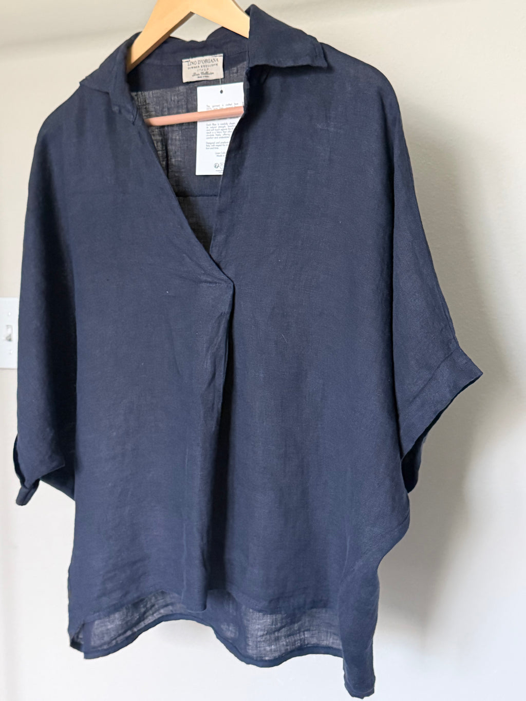 Made in Italy 100% Linen Relaxed Collared Top