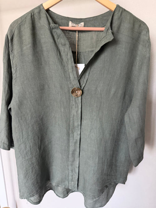 Made in Italy 100% Linen Relaxed One-Button Top